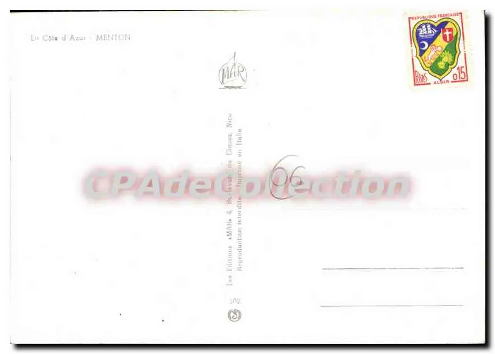 Menton — vista panorâmica e praia — Éditions MAP, Nice - Verso