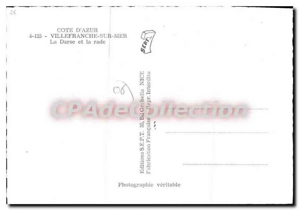 Villefranche-sur-Mer — Die Darse und der Hafen — Éditions S.E.P.T., NICE - Rückseite