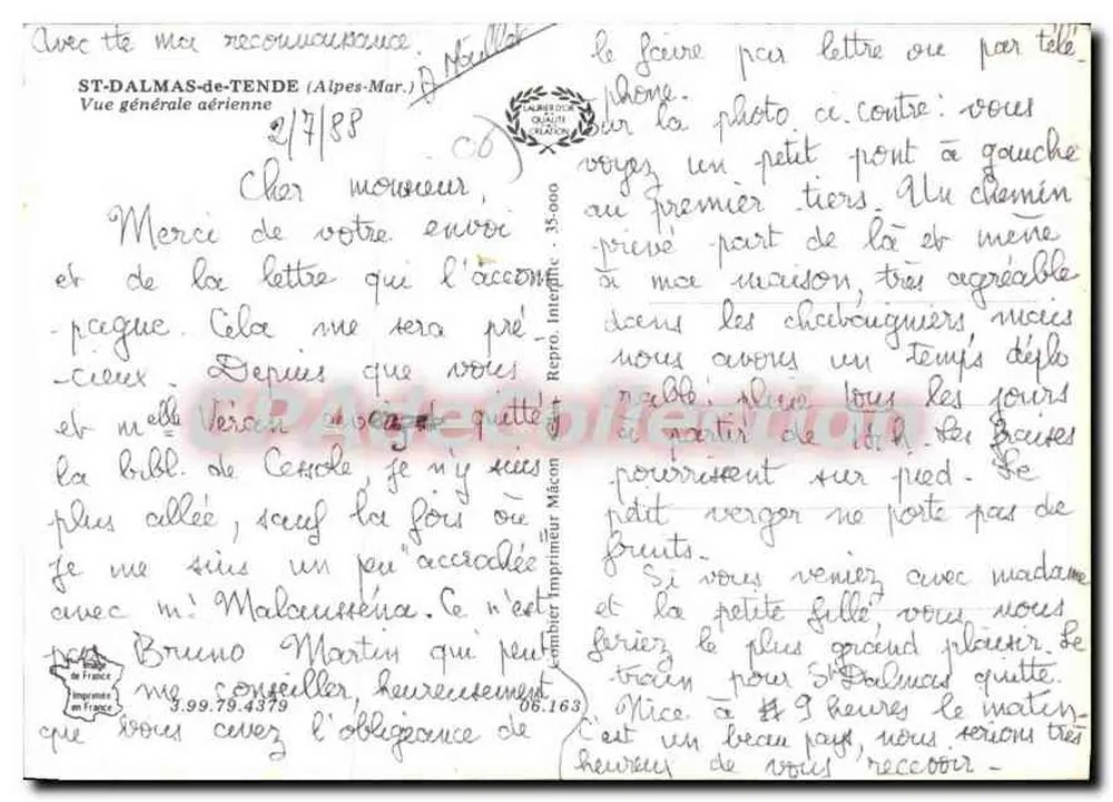 ST-DALMAS-de-TENDE (Alpes-Maritimes) — Allgemeiner Luftbildblick — Repro. Drucker Mâcon — Nr. 35.000 - Rückseite