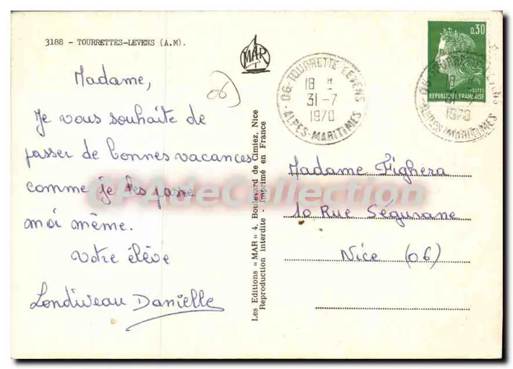 Tourrettes-levens — widok panoramiczny — Wydawnictwo « MAR » - Rewers