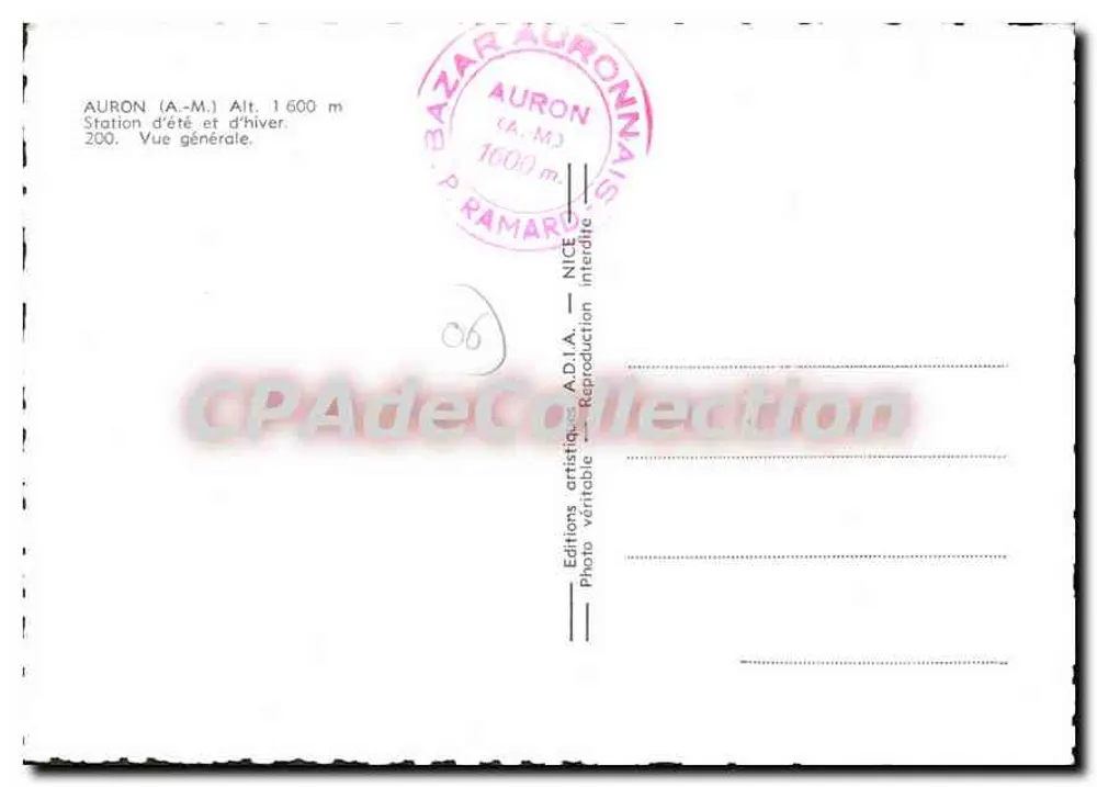Auron (A.-M.) — Sommer- und Winterstation — Éditions ADIA, NICE, Nr. 200 - Rückseite
