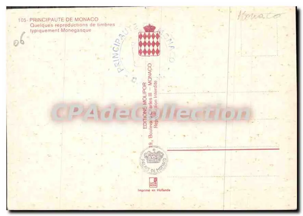 Monaco — Philatelistischer Andenken 1966 — Éditions Molipor - Rückseite