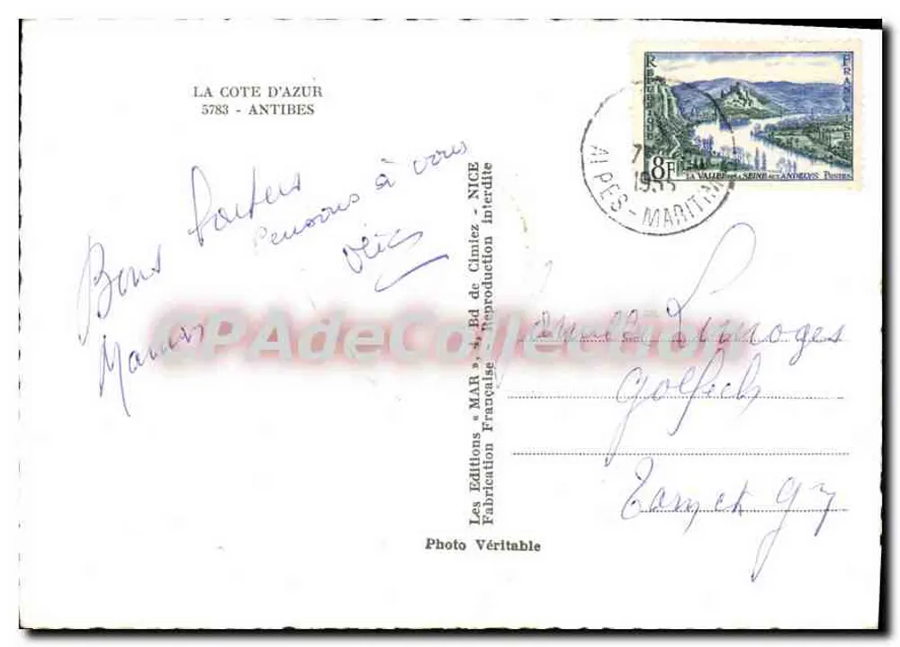 Antibes — Souvenir d'Antibes — Éditions MAR - Rückseite