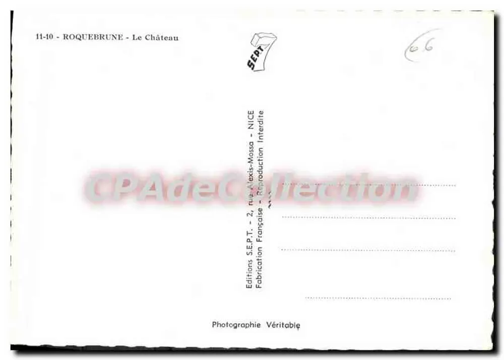 Roquebrune - O Castelo — Edições S.E.P.T. — NICE - Verso