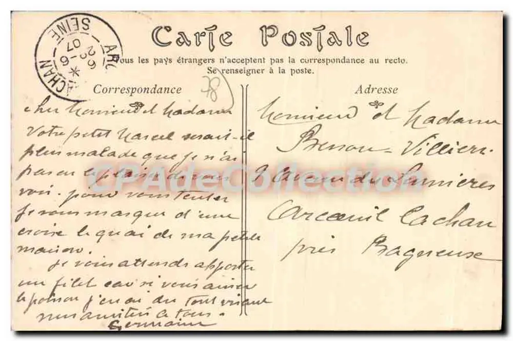 Villennes-sur-Seine — Ufer des Petit Bras — unbekannter Verleger - Rückseite