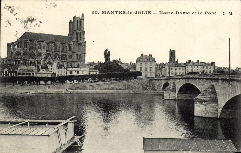 MANTES-la-JOLIE — Notre-Dame Kirche und die Brücke — C.M. - Vorderseite