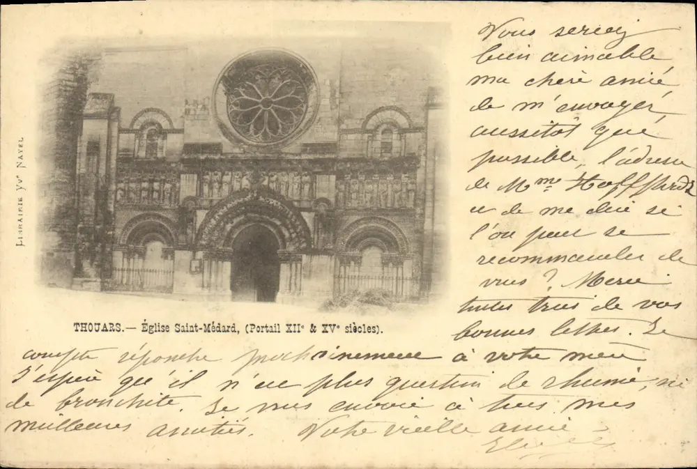 Thouars — Kirche Saint-Médard (Portal aus dem 12. und 14. Jahrhundert) — Lith. Yv. Navel - Vorderseite