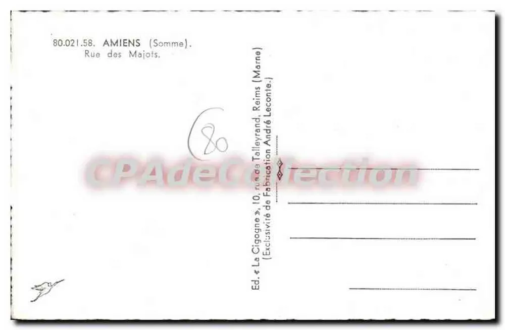 Amiens — Rue des Majots — La Cigogne, n°80.021.58 - Verso