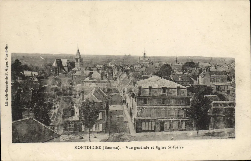 Montdidier (Somme) — Allgemeiner Blick und Kirche St-Pierre — Librairie-Bonneterie P. Gigan, Montdidier - Vorderseite