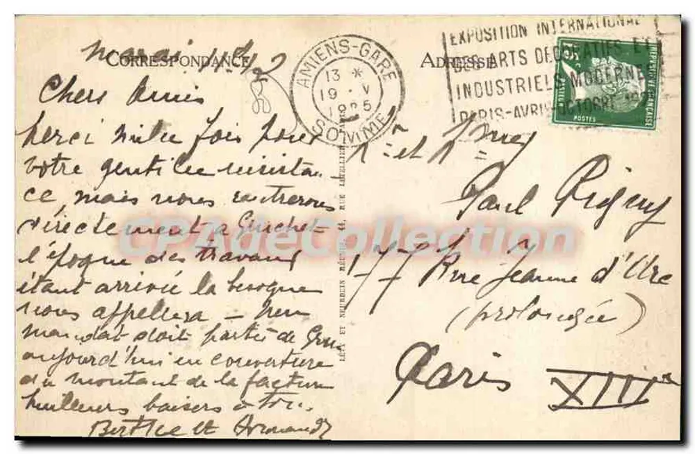 Amiens - Place René Goblet — trem e pedestres — Edição Moullart 'A la Civette' n°204 - Verso