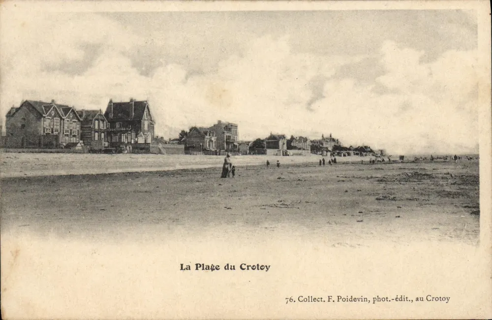 A Praia do Crotoy — vista da costa com casas — F. Poidevin, fot.-edit., no Crotoy - Frente