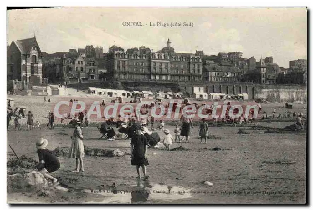 Onival - A Praia (costa sul) — vista da praia e dos edifícios — Maurice Léger, fotógrafo, Ault - Frente
