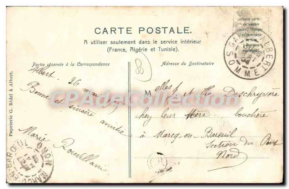 Albert (Somme) — A Cascata — Papeterie G. Ridel & Albert - Verso