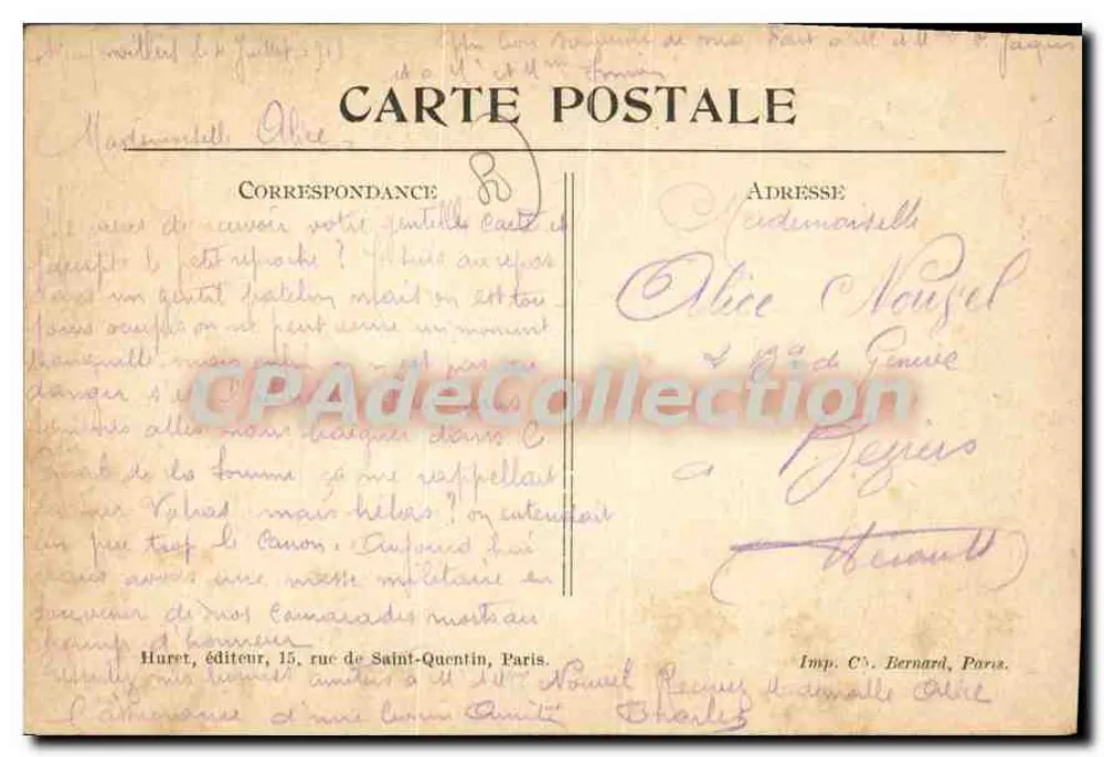 Rosières-en-Picardie (Somme) — Platz — In Paris gedruckt Nr. 178 — Krieg 1914-1915 - Rückseite