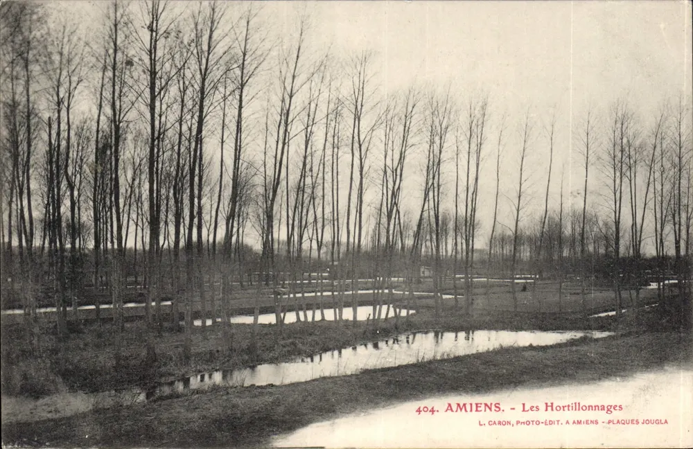 Amiens - Os Hortillonnages — L. Caron, Photo-Édit. Amiens - Plaques Jouglas, n°404 - Frente