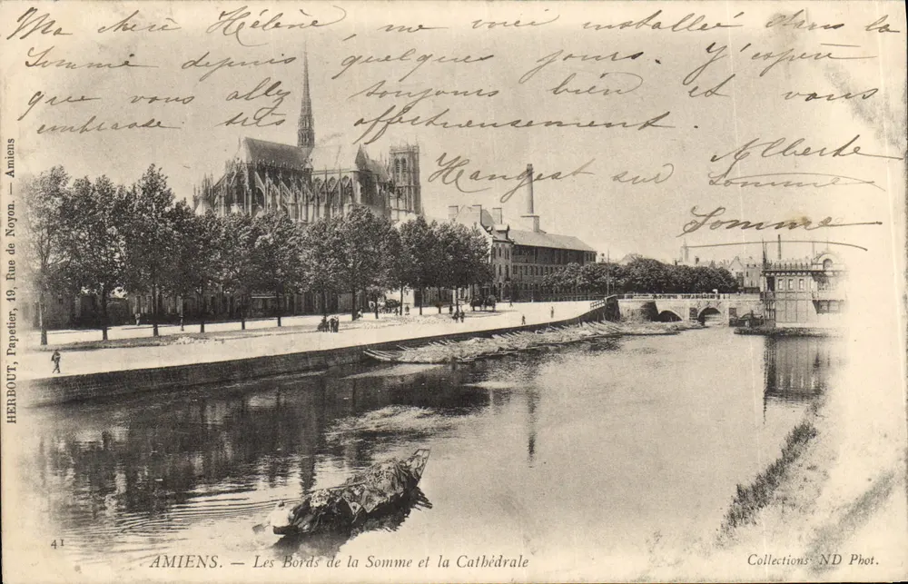 Amiens — Die Ufer der Somme und die Kathedrale — HERBOUT, Papierhändler, 19, rue de Noyon - Vorderseite