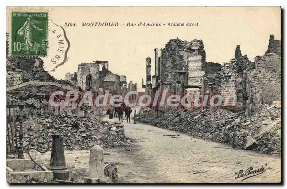 Montdidier — Rue d'Amiens — devastações após guerra — La Pensée, n°3404 - Frente