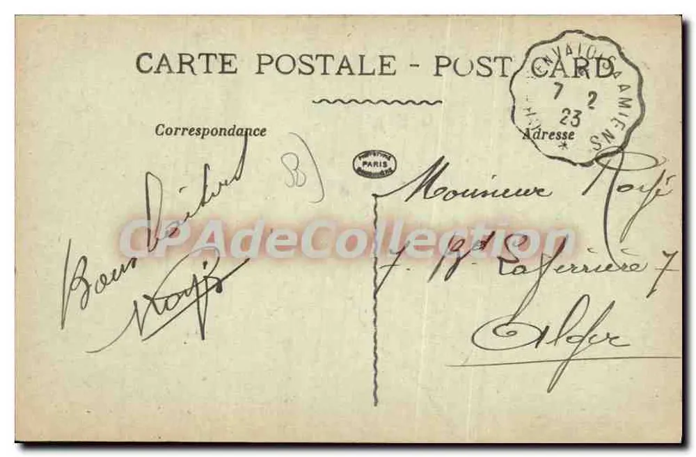 Montdidier — Rue d'Amiens — devastações após guerra — La Pensée, n°3404 - Verso