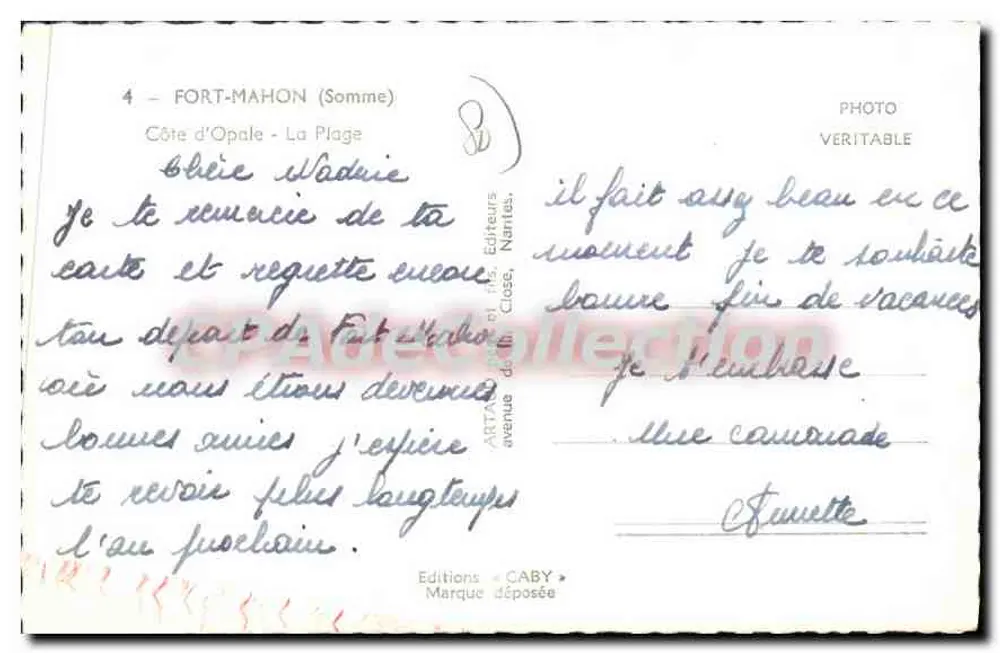 Fort-Mahon (Somme) — praia animada com tendas — editor Caby, n°4 - Verso