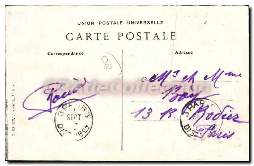 Amiens — Post- en Telegraafkantoor — L. Caron, foto-uitgever, Amiens, n°380 - Achterkant
