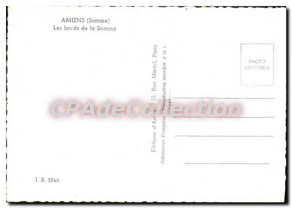 Amiens (Somme) — As margens do rio Somme — Edições d'Art Martel, Paris - Verso