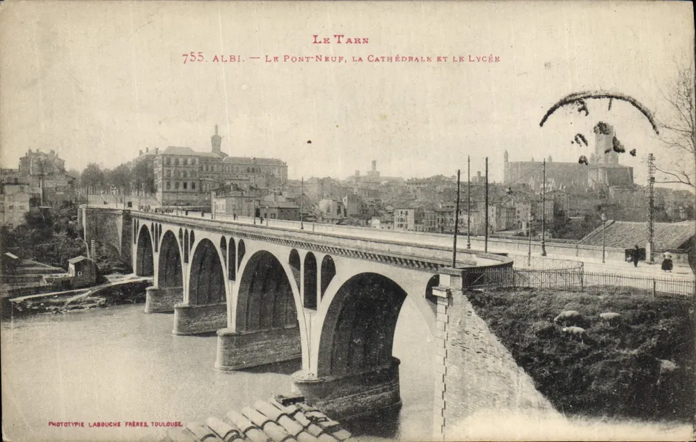 Albi — Der Neubrücke, die Kathedrale und das Lyceum — Phototypie Labouche Frères, Toulouse - Vorderseite