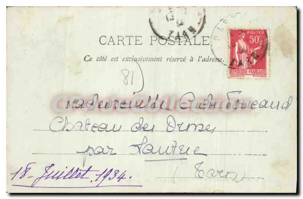 Rochers du Sidobre, perto de Castres (Peyro-Clabado, 294m) — Papel de Luxo, E. Sagnes, Castres — edição 1934 - Verso