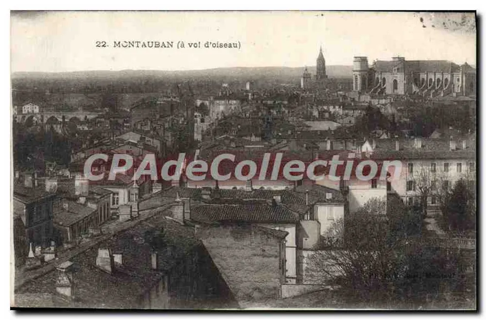 Montauban (Vogelperspektive) — Luftbild der Stadt mit Kirche und Brücke — Vintage Postcard/Antike Ansichtskarte - Vorderseite