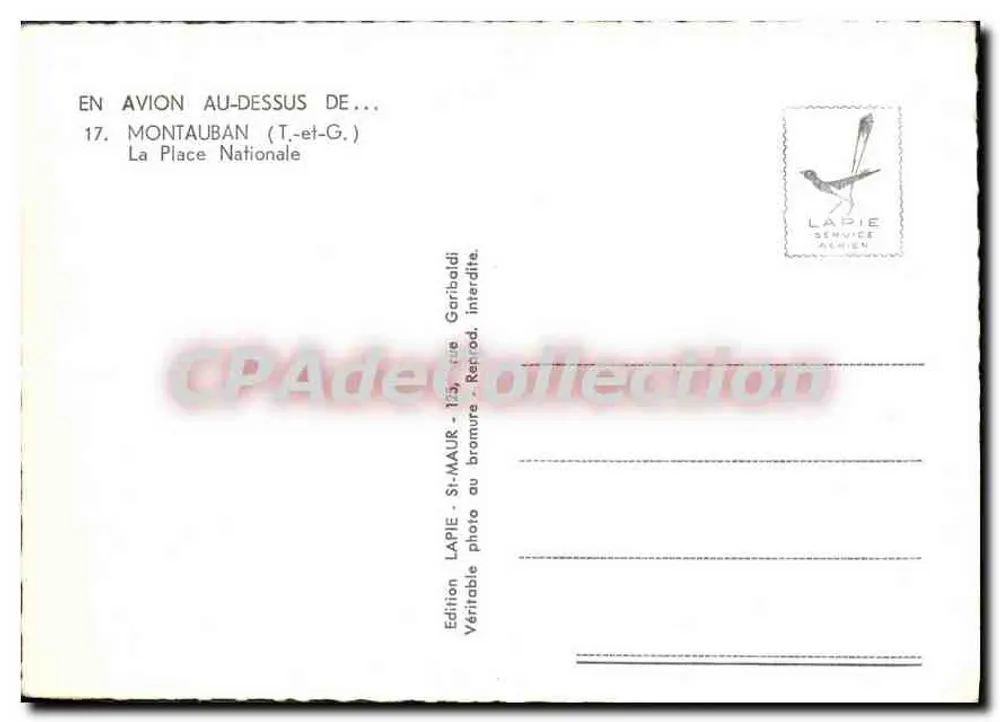 Montauban — Nationale Place — Luftaufnahme — Ausgabe Lapie Service Alhien - Rückseite