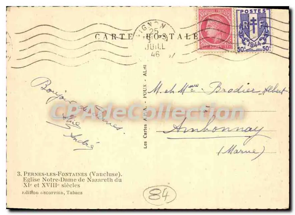 Pernes-les-Fontaines — Kirche Notre-Dame de Nazareth aus dem 11. und 18. Jahrhundert — Les Cartes A.P.A. - FOUX - ALBI - Rückseite