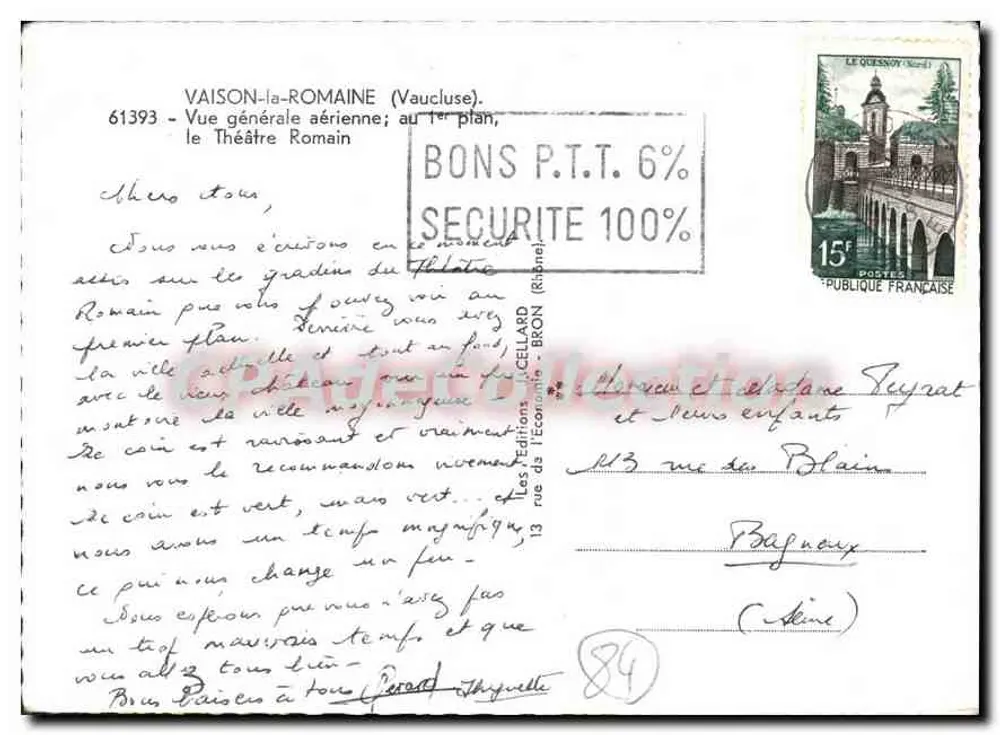 Vaison-la-Romaine — Allgemeine Luftaufnahme; im Vordergrund das römische Theater — Les Éditions NCELLARD - BRON - Rückseite
