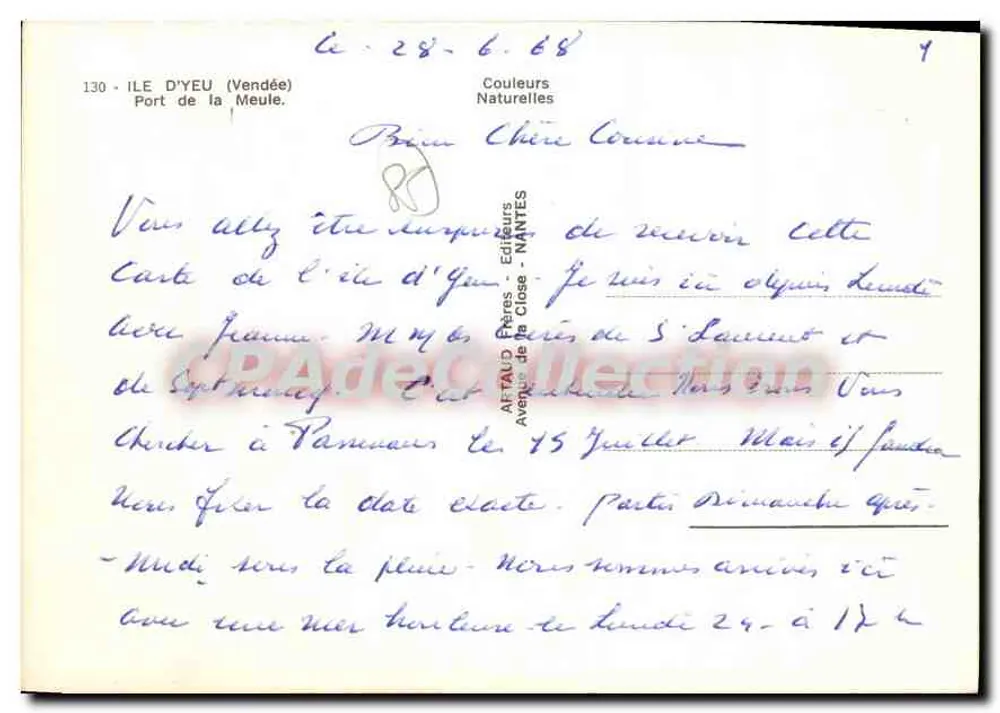 Ilha de Yeu — Porto da Meule — Artaud Frères, Nantes - Verso
