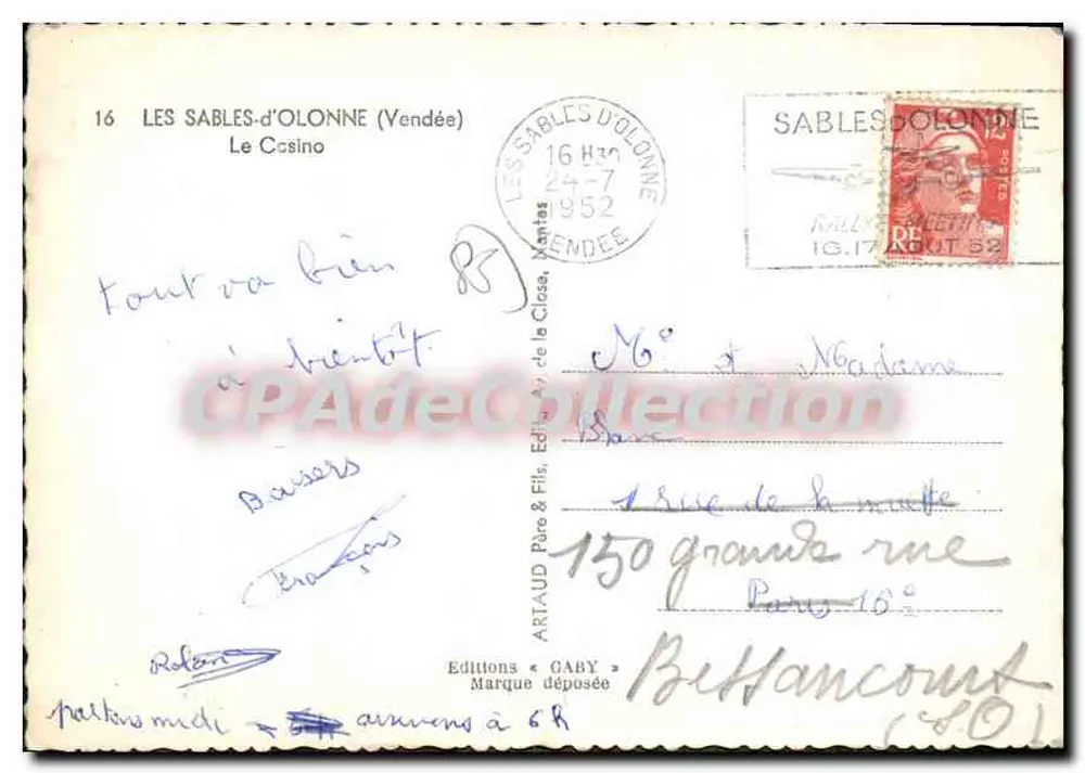 Les Sables-d'Olonne — O Casino e o Hotel Grand — Edições Gaby - Verso