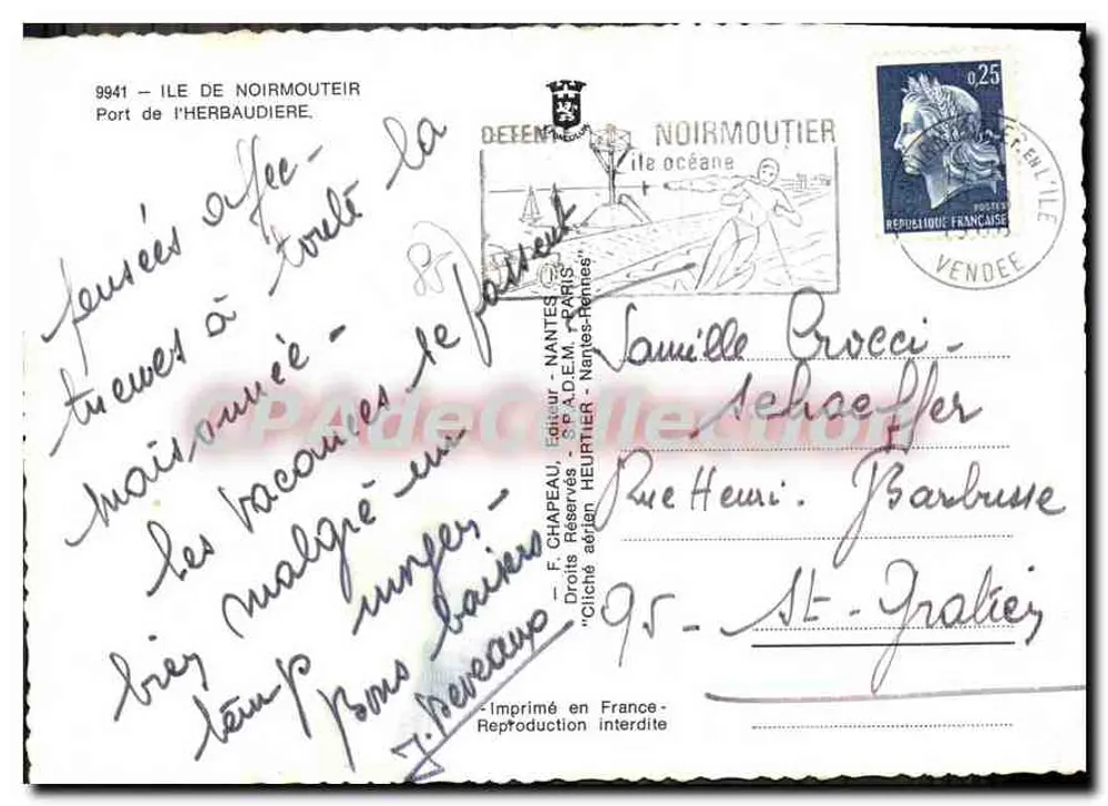 Port de l'Herbaudière — Ile de Noirmoutier — Éditeur F. Chapeau - Verso