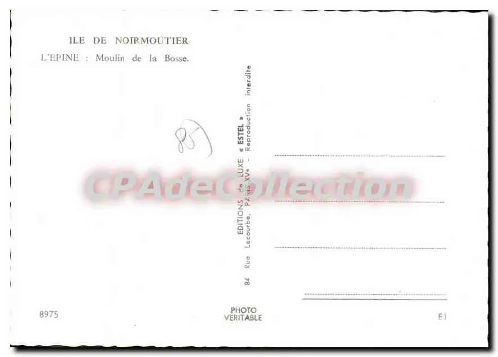 Ilha de Noirmoutier — Moinho da Bosse — Edições de Luxo Estel - Verso