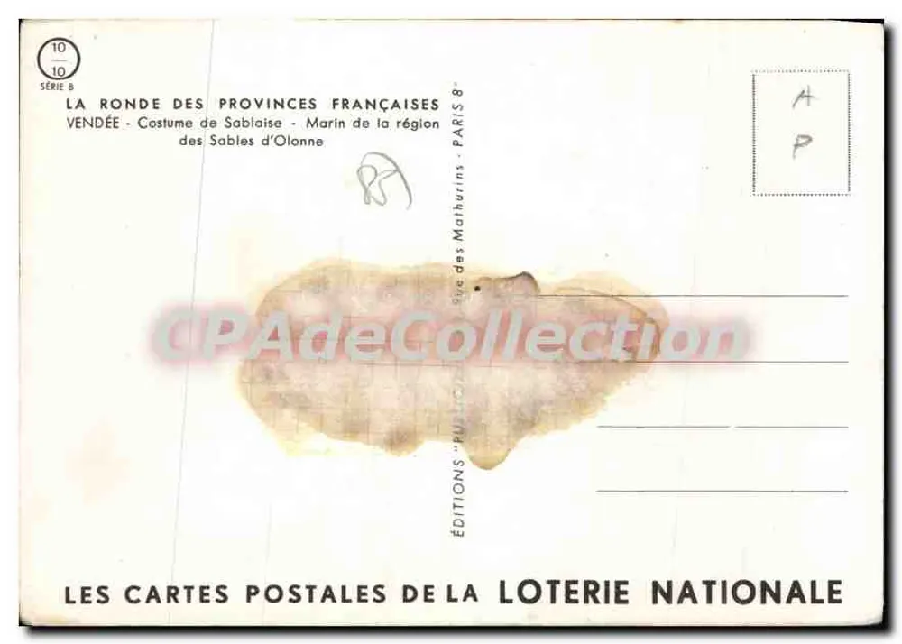 Vendée — Tracht von Sablaïse — Éditions de la Loterie Nationale, Serie B - Rückseite