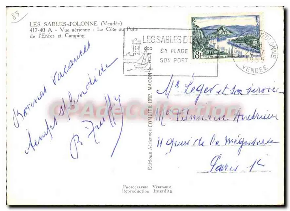 Les Sables-d'Olonne (Vendée) — Luftbild der Côte d'Enfer und Camping — Éditions Aériennes Comeur - Rückseite