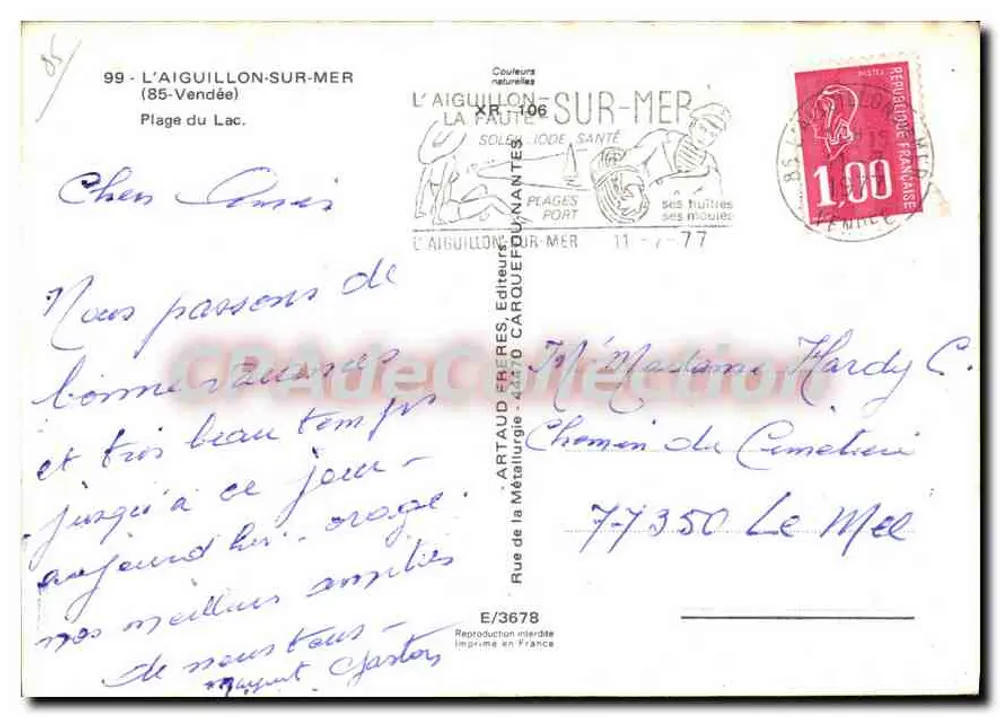 Praia do Lago — Aiguillon-sur-Mer — Editor Artaud-Ebers, n° 99 - Verso