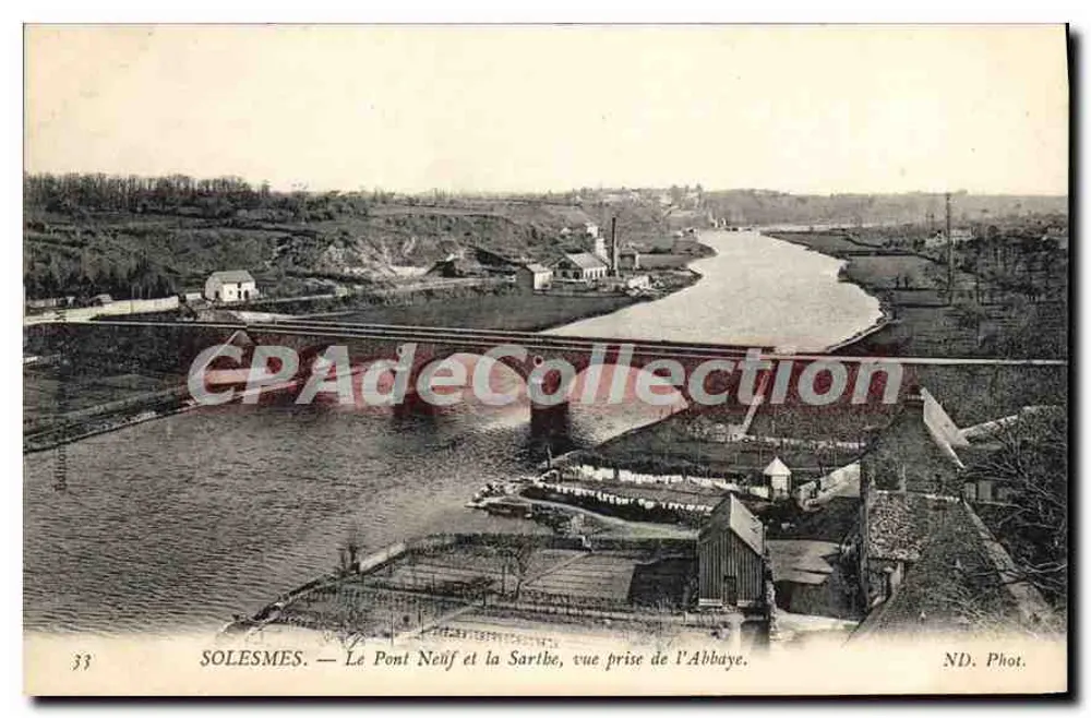 Solemes — Der neue Brücke und die Sarthe, Ansicht vom Kloster aus — ND. Fot. - Vorderseite
