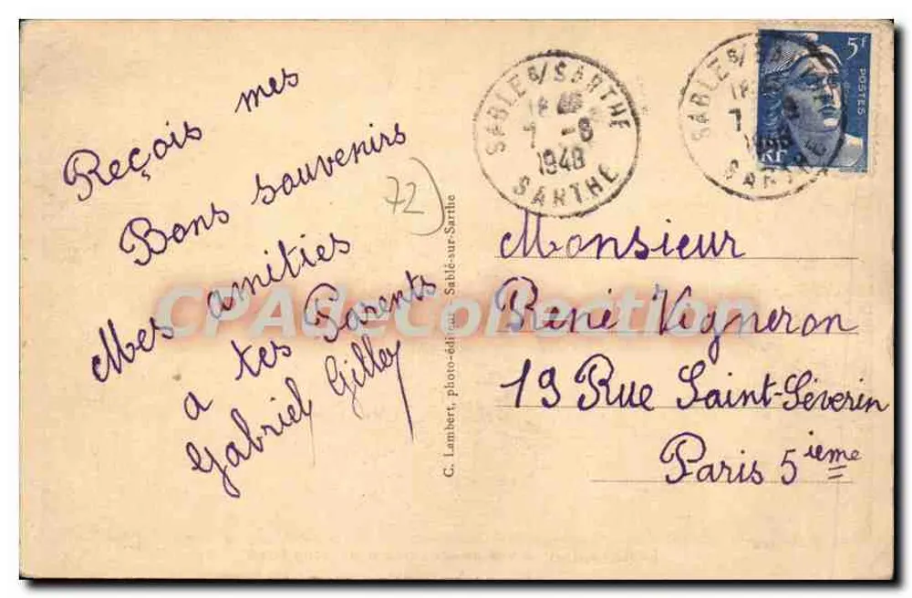 Sablé (Sarthe) — Ansicht vom Glockenturm der Notre-Dame — C. Lambert, Fotoverlag - Rückseite