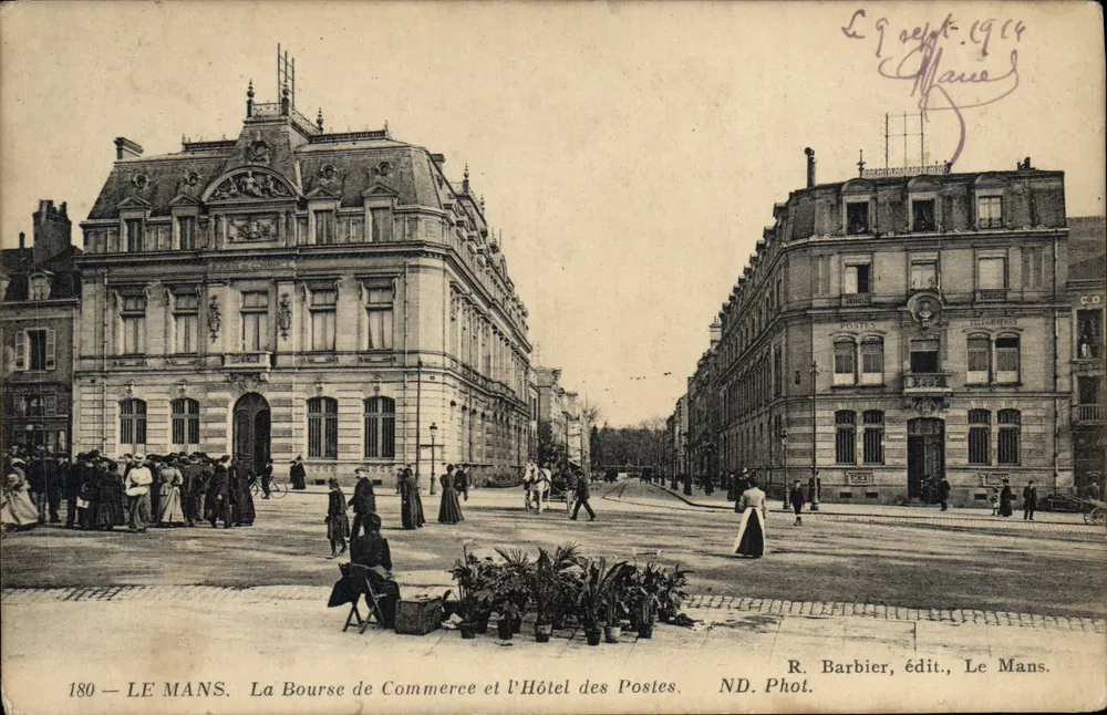LE MANS — A Bolsa de Comércio e o Hotel das Pós — R. Barbier, editor, Le Mans. - Frente