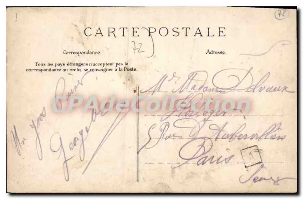 Coulans — O Castelo — editor P. Hocquemard, 11 Avenida Thiers, Le Mans - Verso
