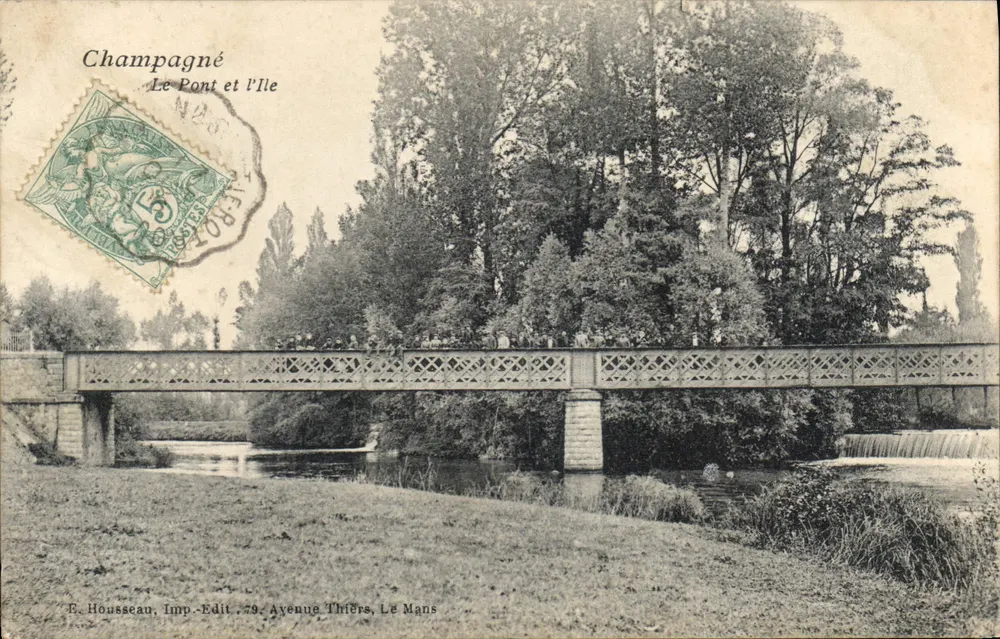 Champagné — Most i Wyspa — E. Housseau, Wydawnictwo 79, ulica Thiers, Le Mans - Awers