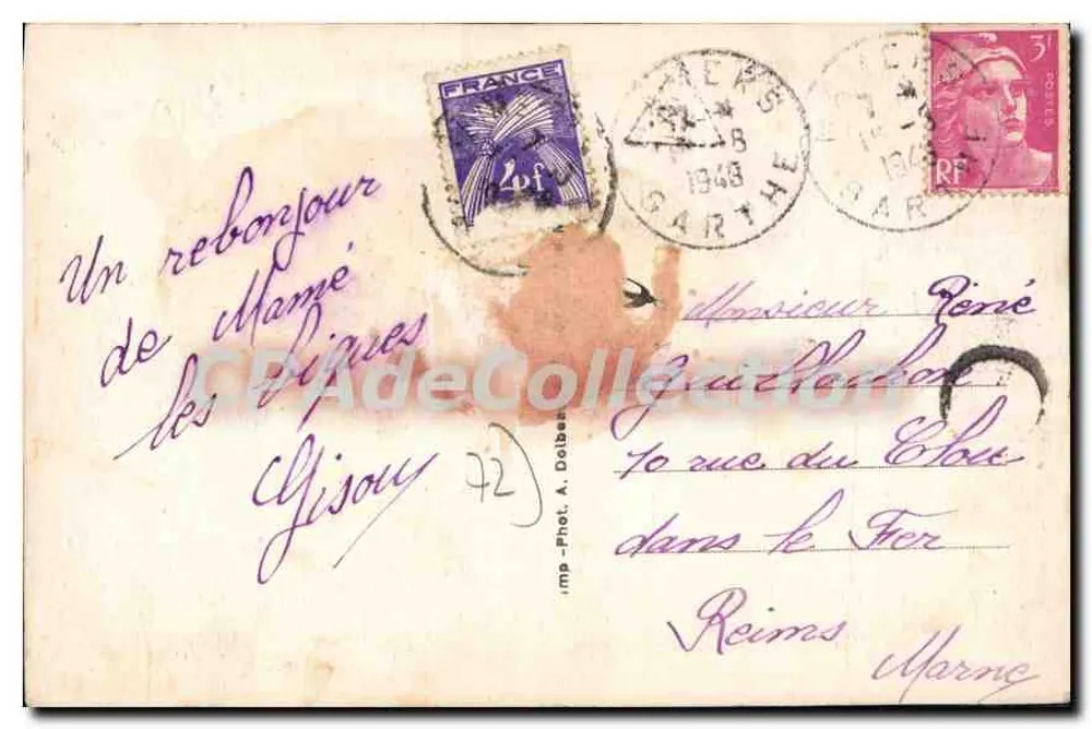 Mamers (Sarthe) — Kirche St-Nicolas und Place Carnot — Vintage Postcard/Antike Ansichtskarte - Rückseite