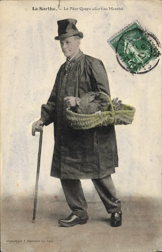 La Sarthe — O Pai Queru indo ao Mercado — Fototipia J. Bouveret Le Mans - Frente