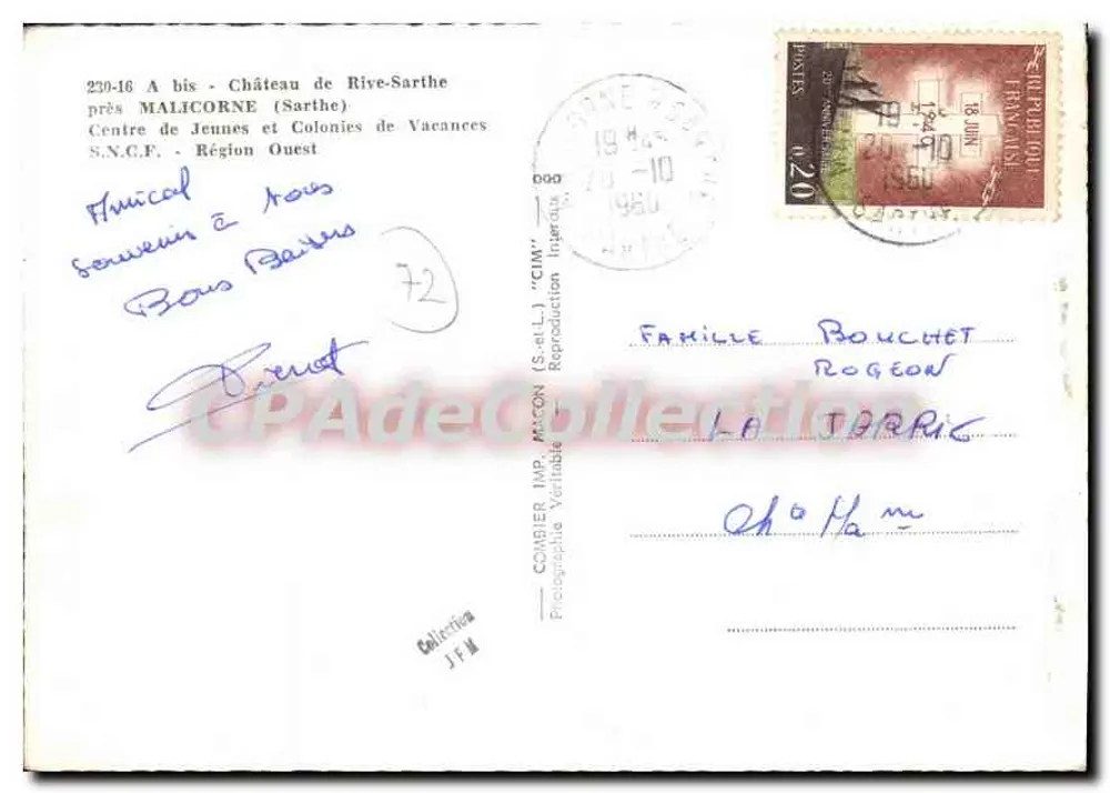 Schloss Rive-Sarthe — nahe Malicorne (Sarthe) — Comber IMP. (S.-d.-L.) - Rückseite