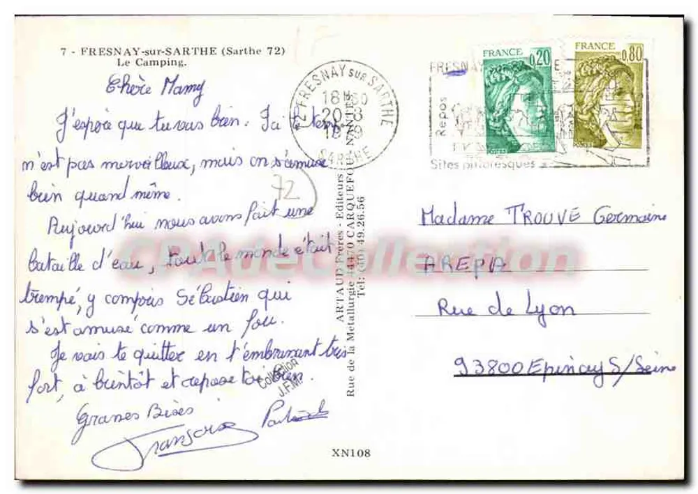 Fresnay-sur-Sarthe — O Camping — Edições Artaud Frères - Verso