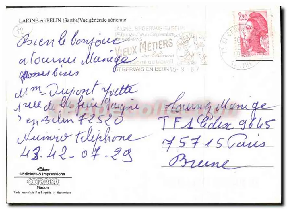 Laigné-en-Belin (Sarthe) — Allgemeine Luftaufnahme — Éditions & Impressions Combier, Macon - Rückseite