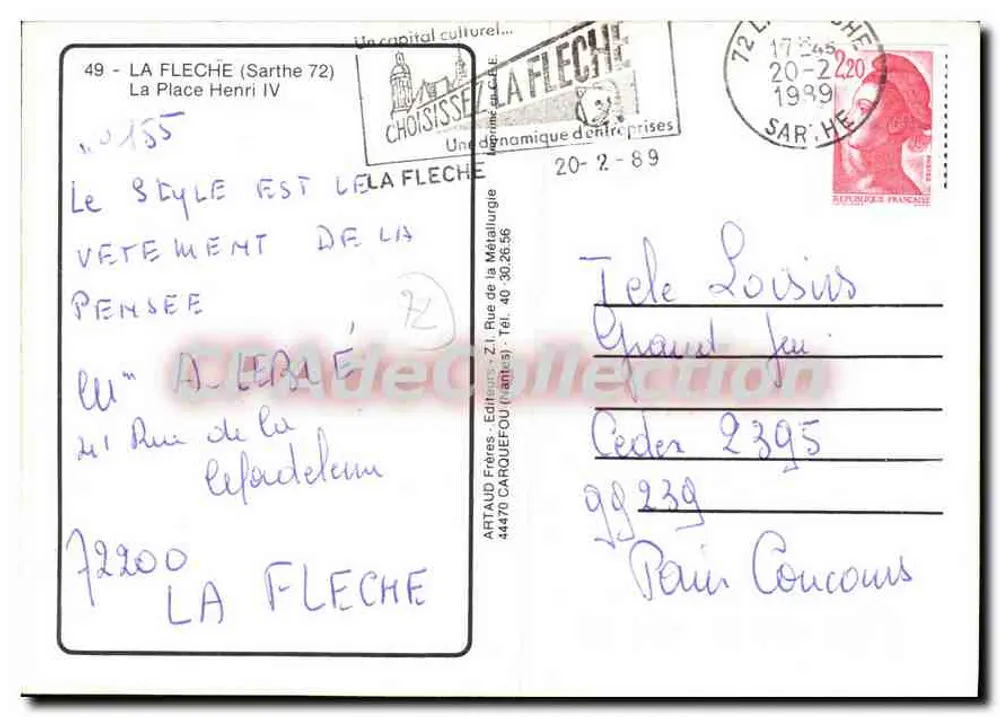 A Place Henri IV — La Ferté-Saint-Aubin — Artaud Frères, n° 185 - Verso