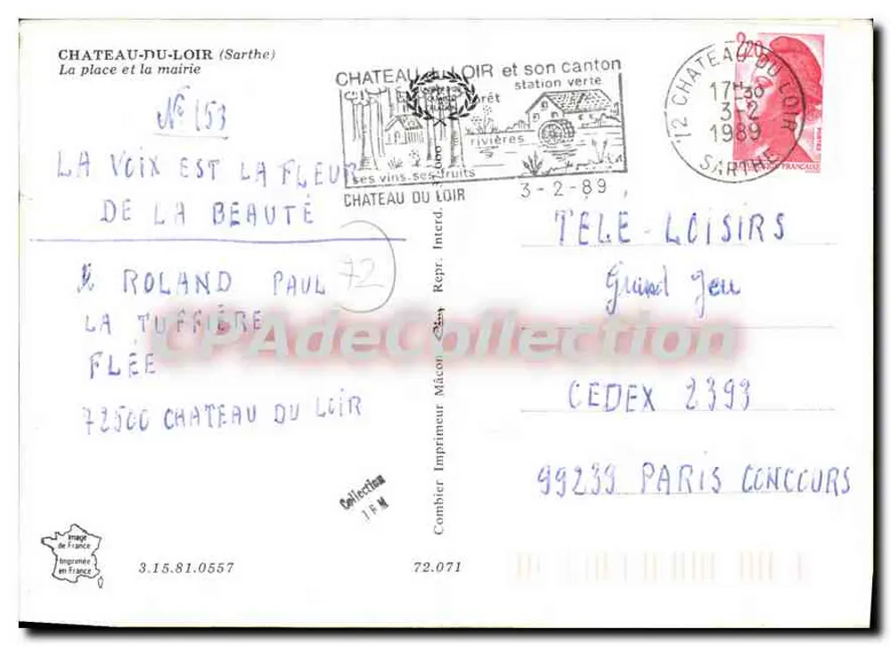 Château-du-Loir — Platz und Rathaus — Druckerei Combier - Rückseite